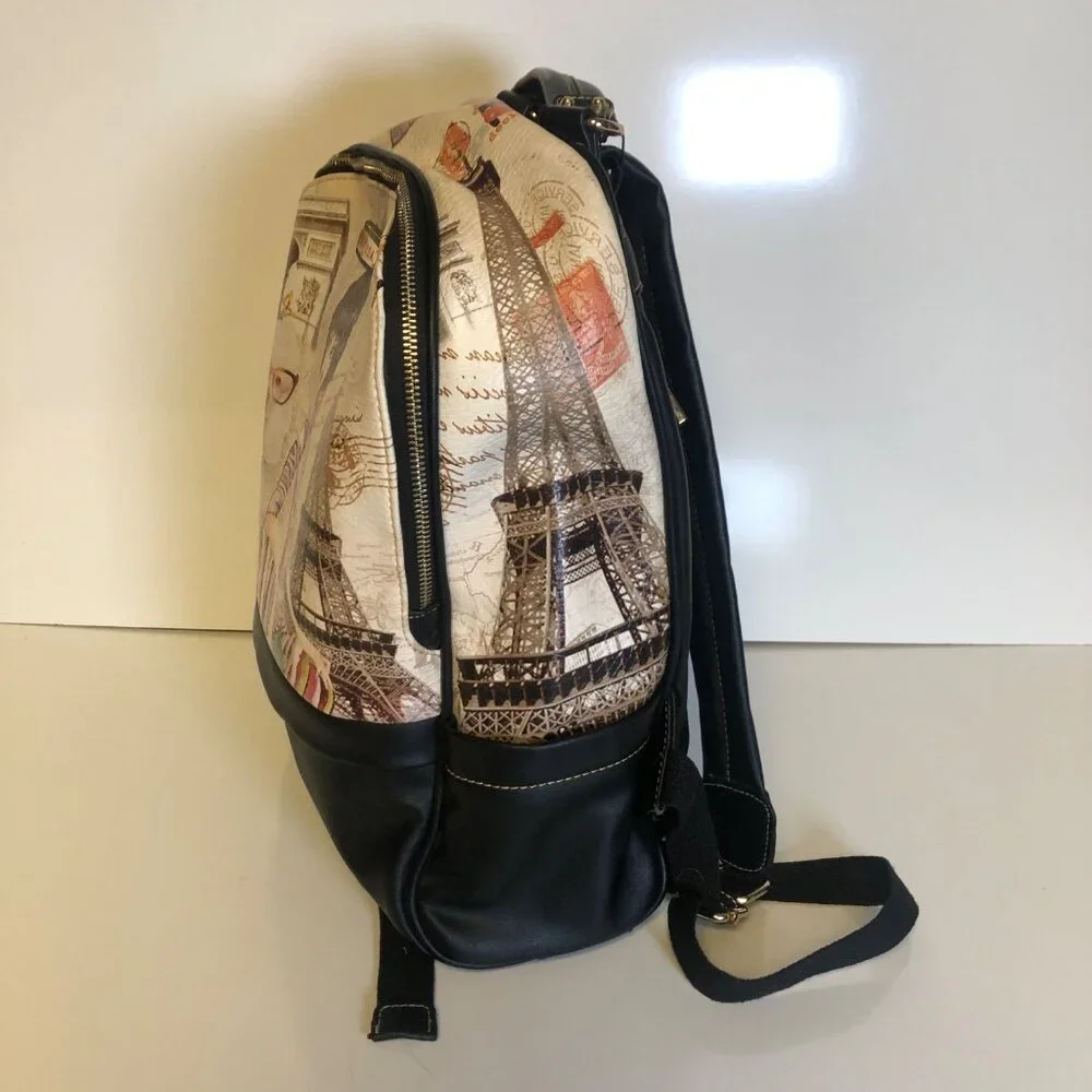 Love Q USA Paris Print Backpack Laptop Pocket Girl Dog Illustration